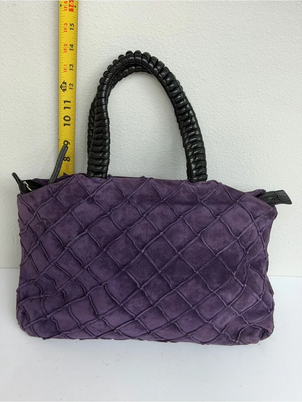Giorgio Armani Purple Suede Woven Leather Top Handle Handbag Made in Italy